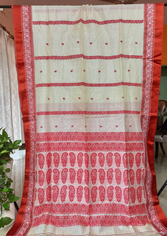 Tussar Sada Lal Paar Saree