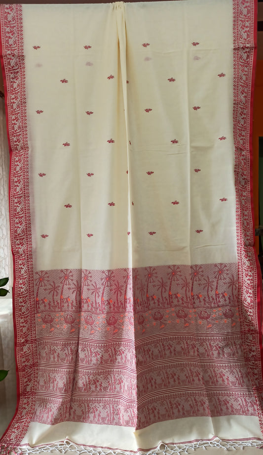Sada Lal Paar Saree Cotton Baluchari