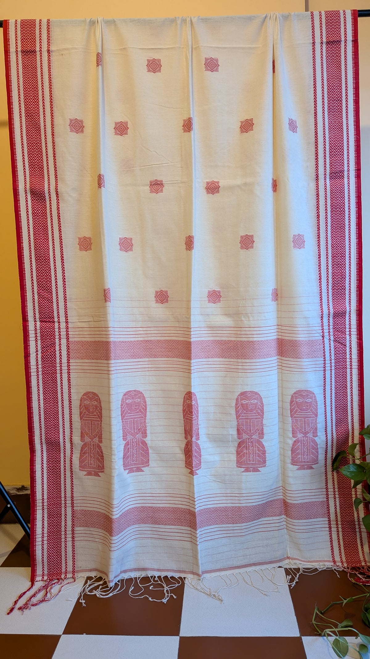 Sada Lal Paar Saree - Striped