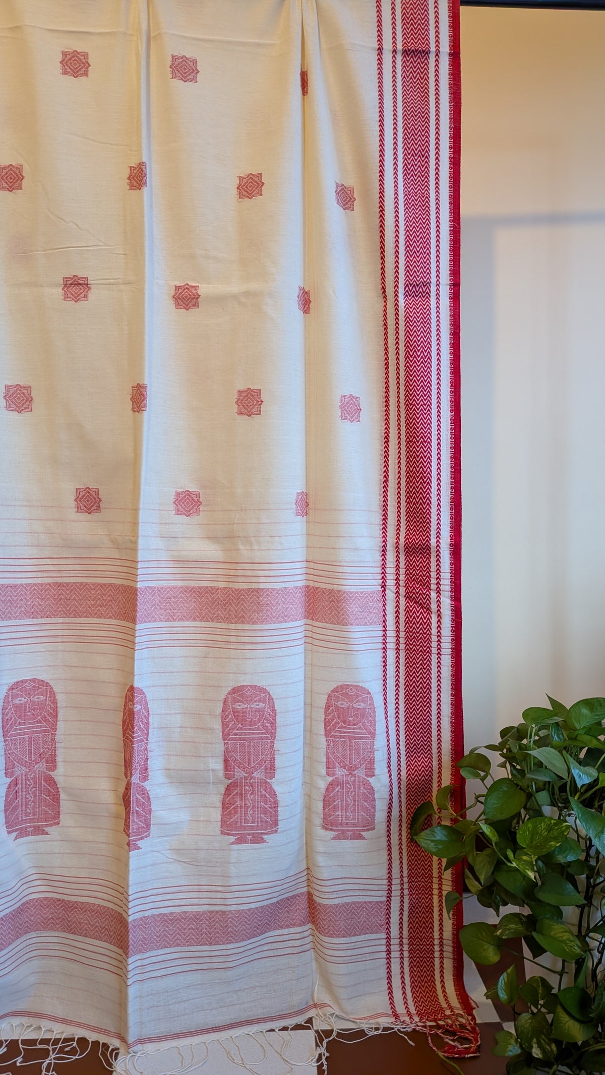 Sada Lal Paar Saree - Striped